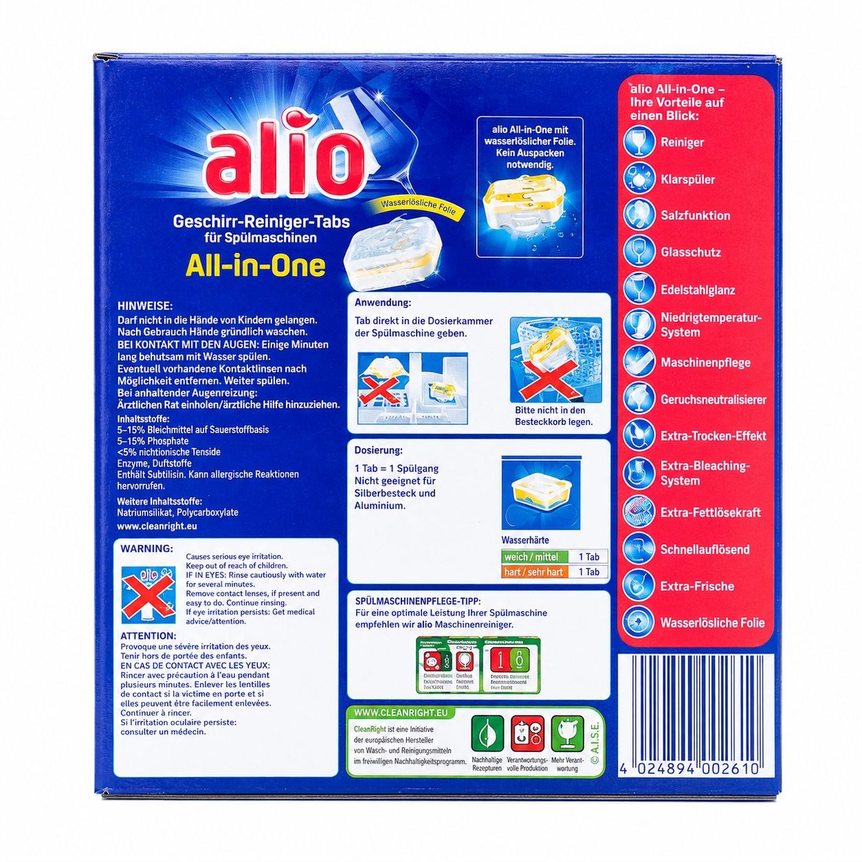 Alio All-in-One dishwasher tablets, 70 pcs - Обратная