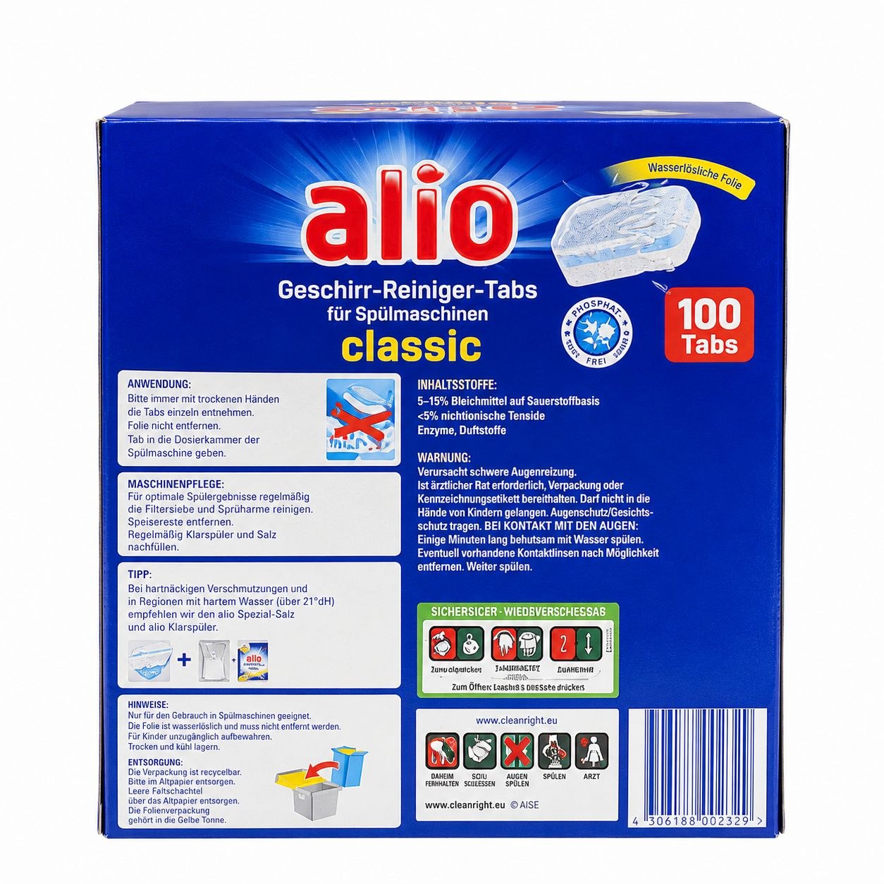 Alio Classic dishwasher tablets, 100 pcs - Обратная