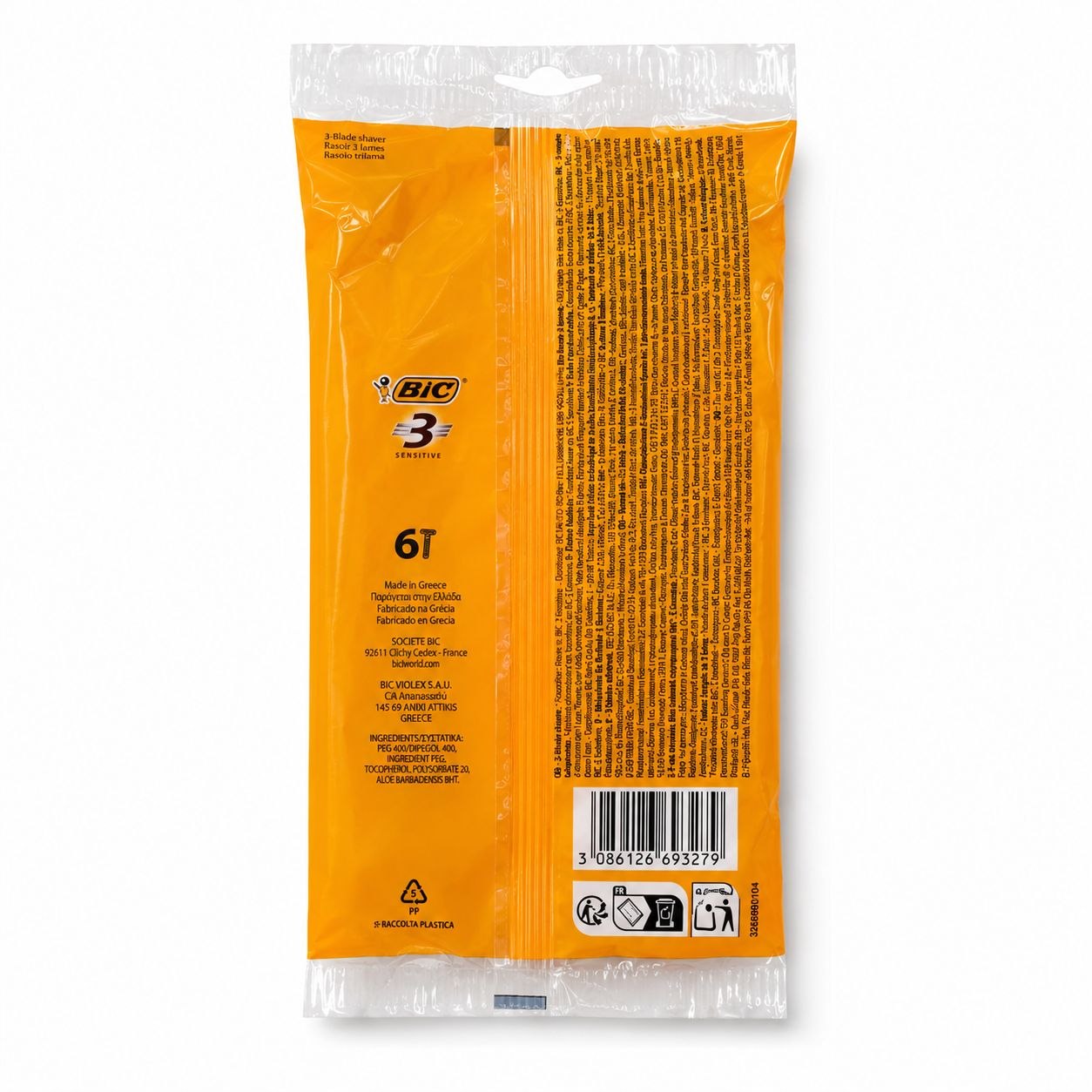 BIC 3 Sensitive одноразовые станки 6 шт (4+2) - Обратная