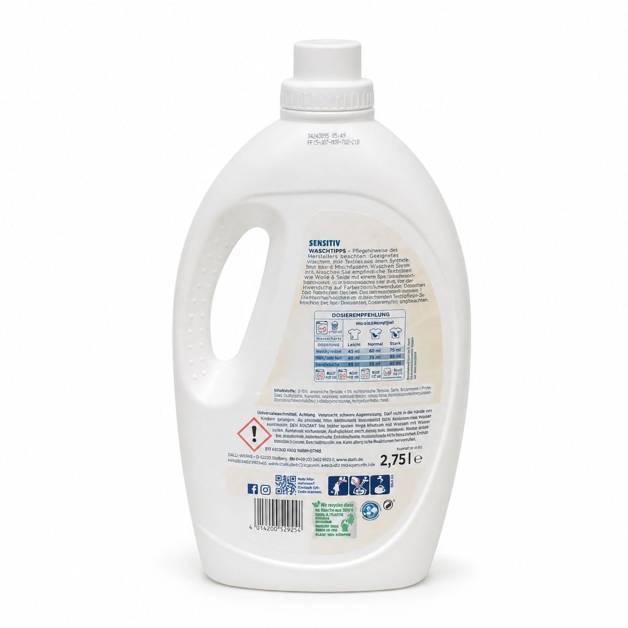 Dalli Sensitive laundry gel 2.75 L - Обратная