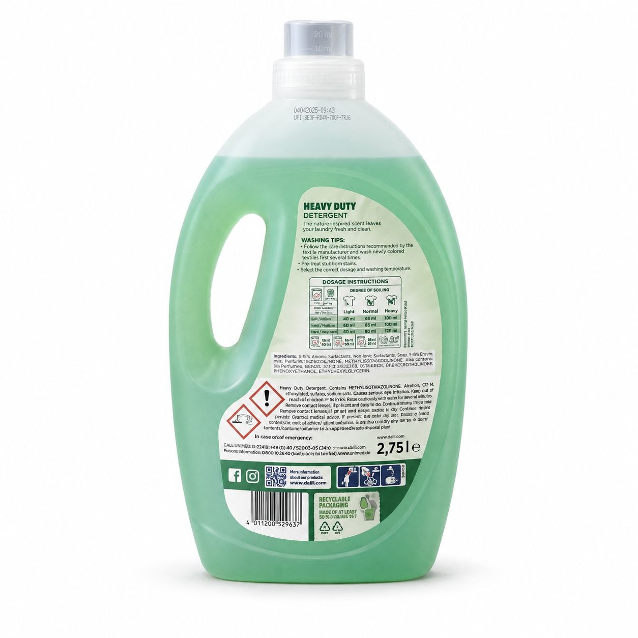 Dalli Heavy Duty Natural Freshness laundry gel 2.75 L - Обратная