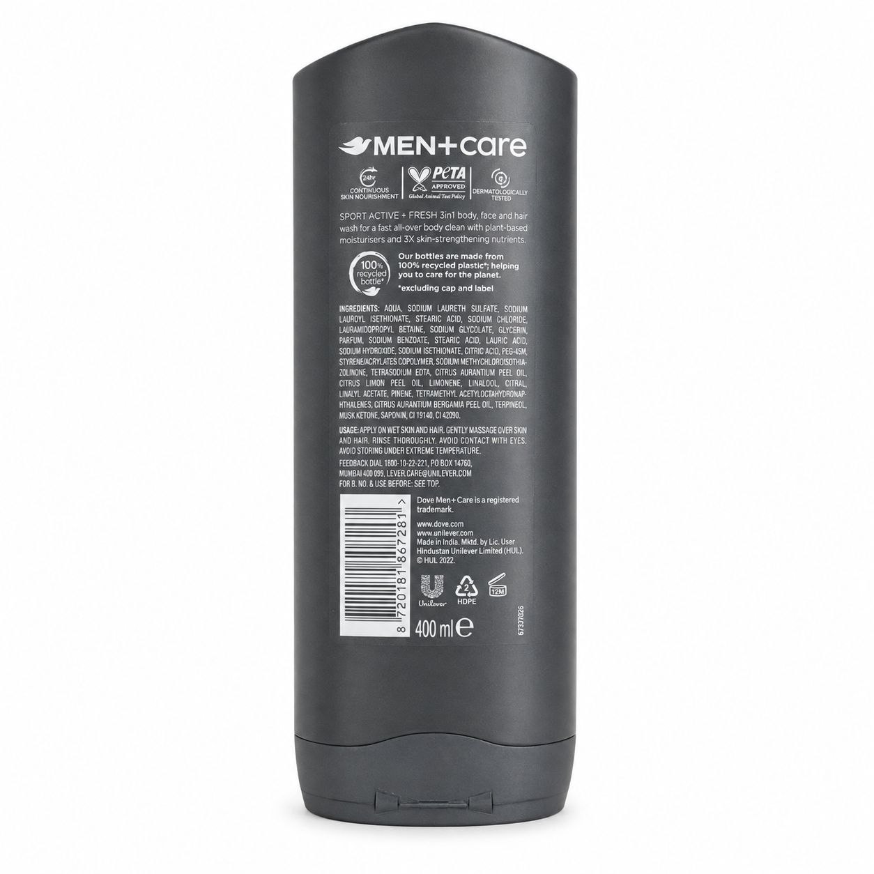 Dove Men+Care Active Fresh гель для душа 400 мл - Обратная