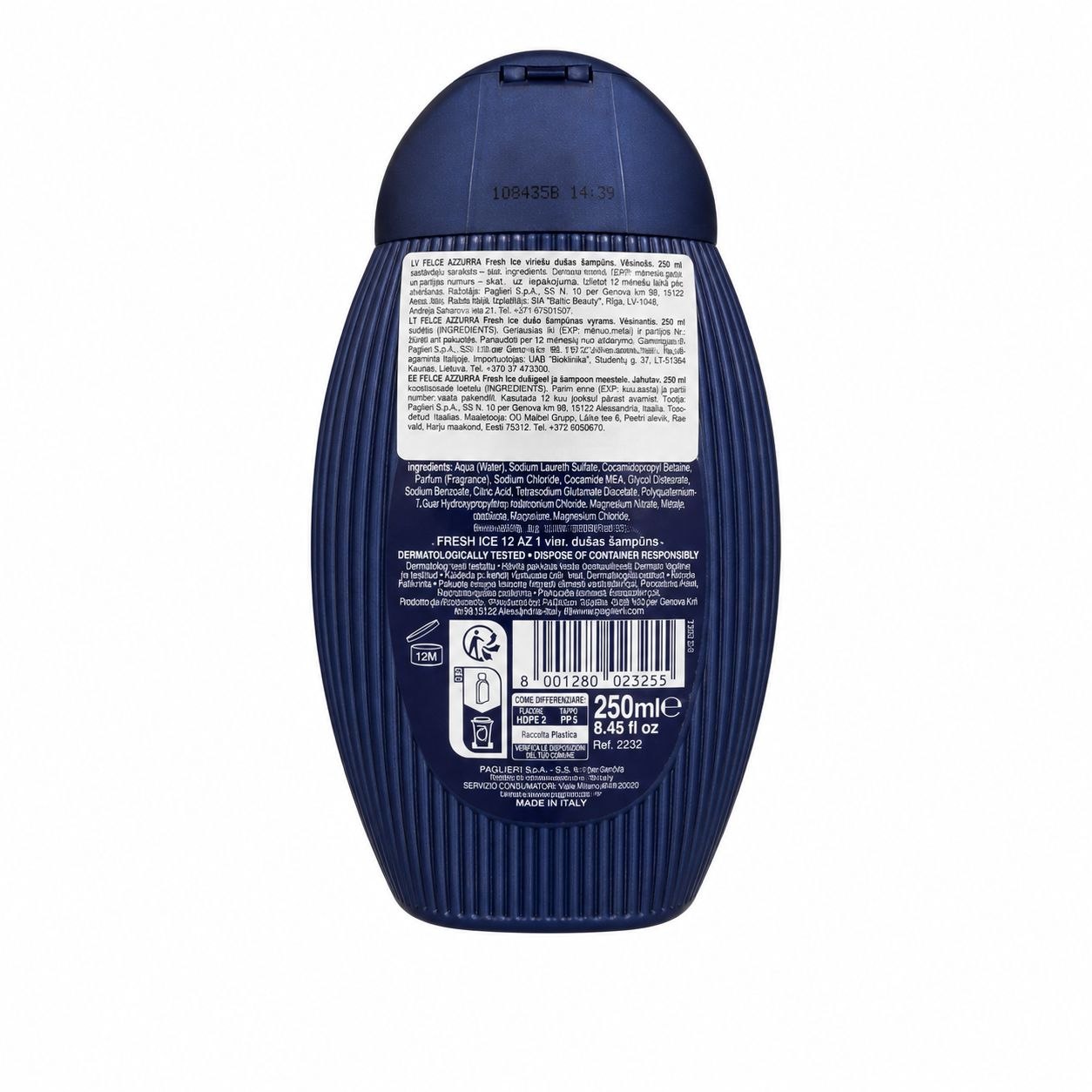 Felce Azzurra Uomo Fresh Ice shower shampoo 250 ml - Обратная