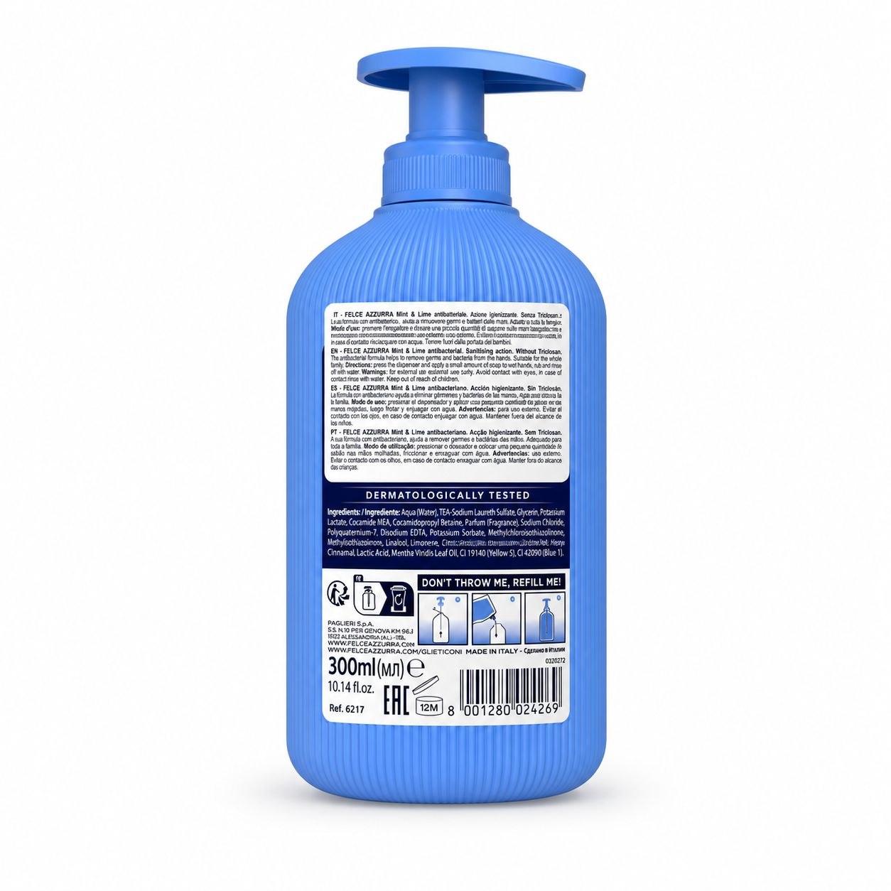 Felce Azzurra liquid soap Antibacterial 300 ml - Обратная