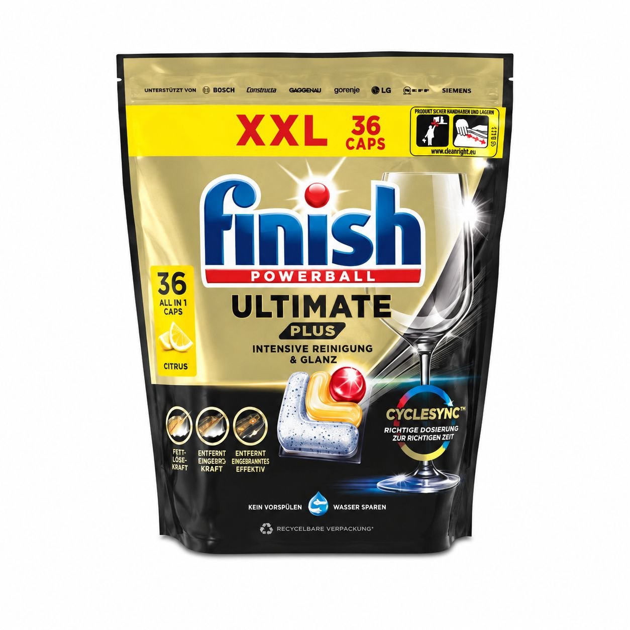 Finish Ultimate Plus Citrus капсулы для посудомоечной машины 36 шт - Лицевая