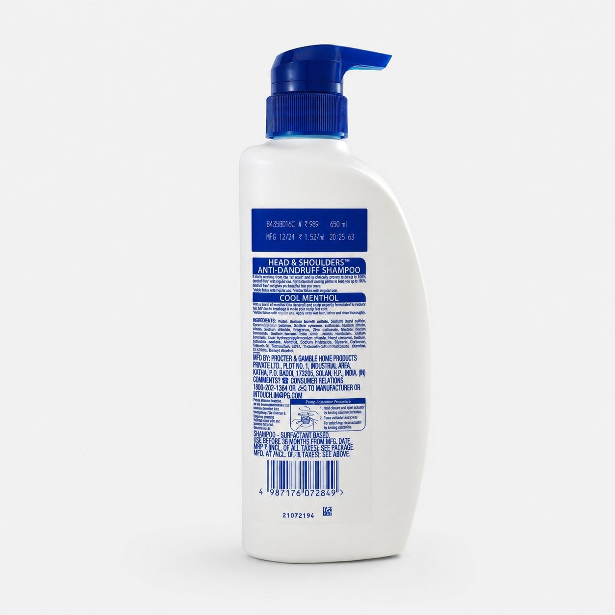 Head & Shoulders Cool Menthol шампунь 650 мл - Обратная