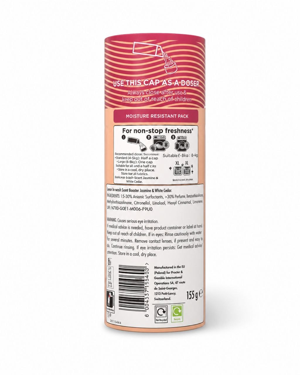 Lenor Jasmine & White Cedar парфюм для белья 155 г - Обратная