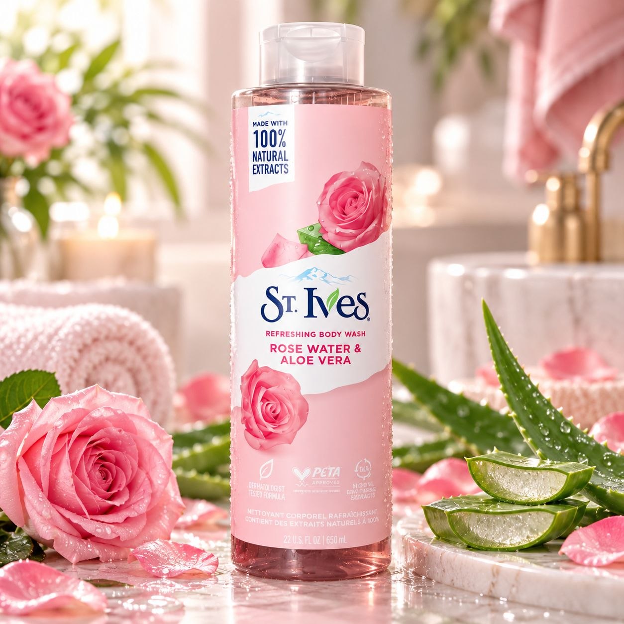 St. Ives Rose Water & Aloe Vera гель для душа 650 мл