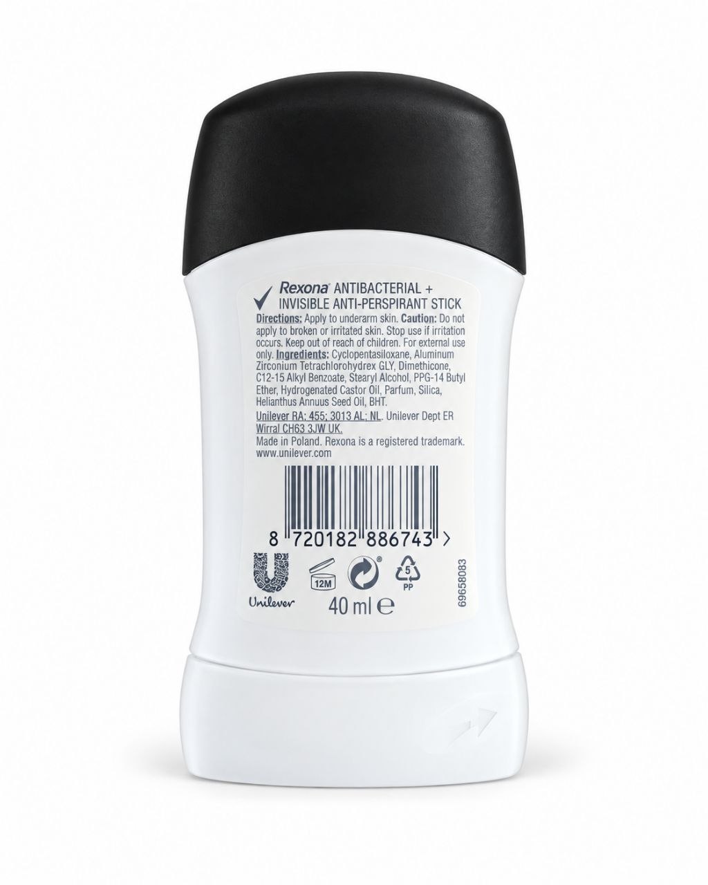 Rexona Men Antibacterial + Invisible дезодорант-стик 40 г - Обратная