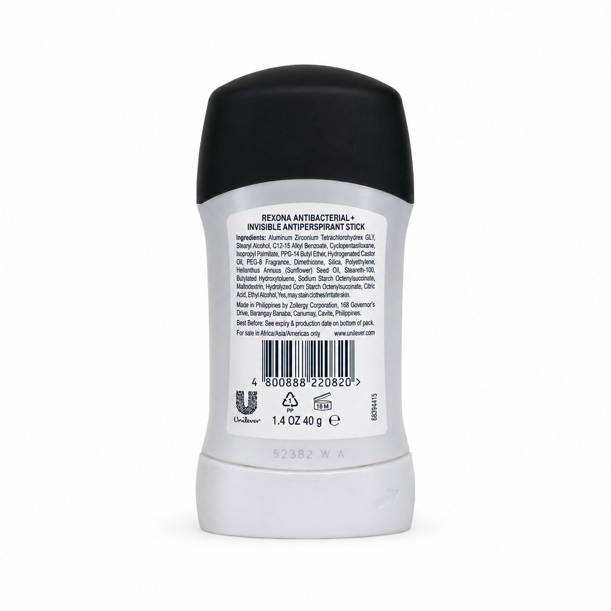 Rexona Men Antibacterial + Invisible дезодорант-стик 40 г - Обратная