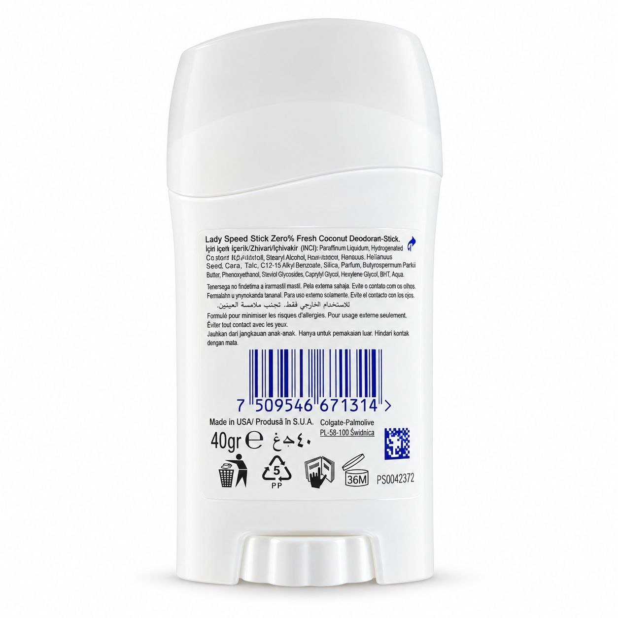 Lady Speed Stick Zero Fresh Coconut дезодорант-стик 40 г - Обратная