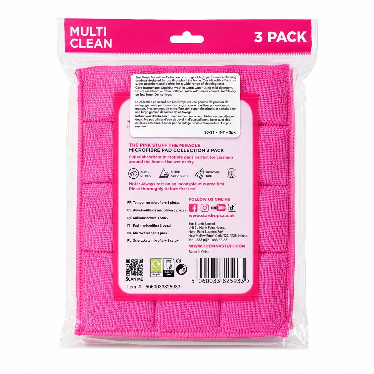 THE PINK STUFF Microfiber Sponge 3pcs - Обратная